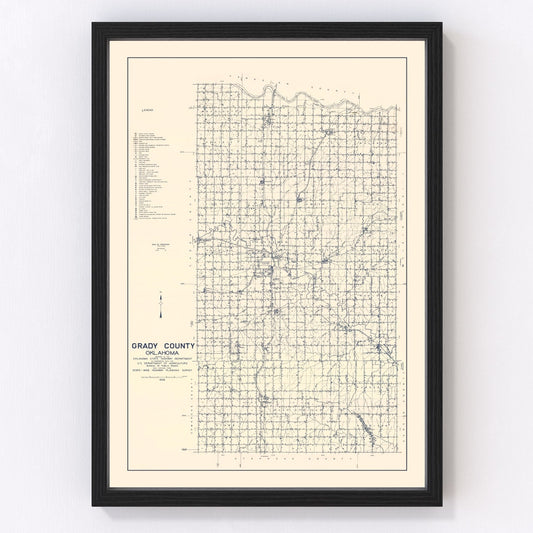Vintage map of Grady County, Oklahoma, 1936