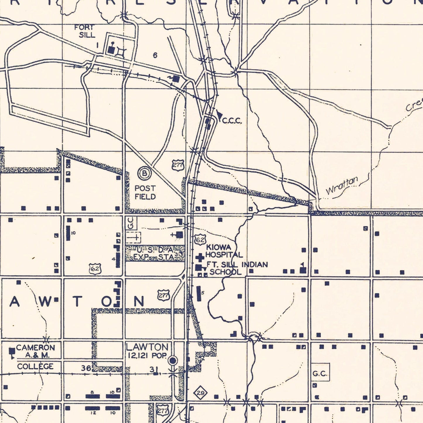 Vintage Map of Comanche County, Oklahoma, 1936