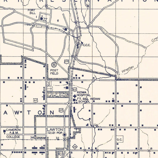 Vintage Map of Comanche County, Oklahoma, 1936