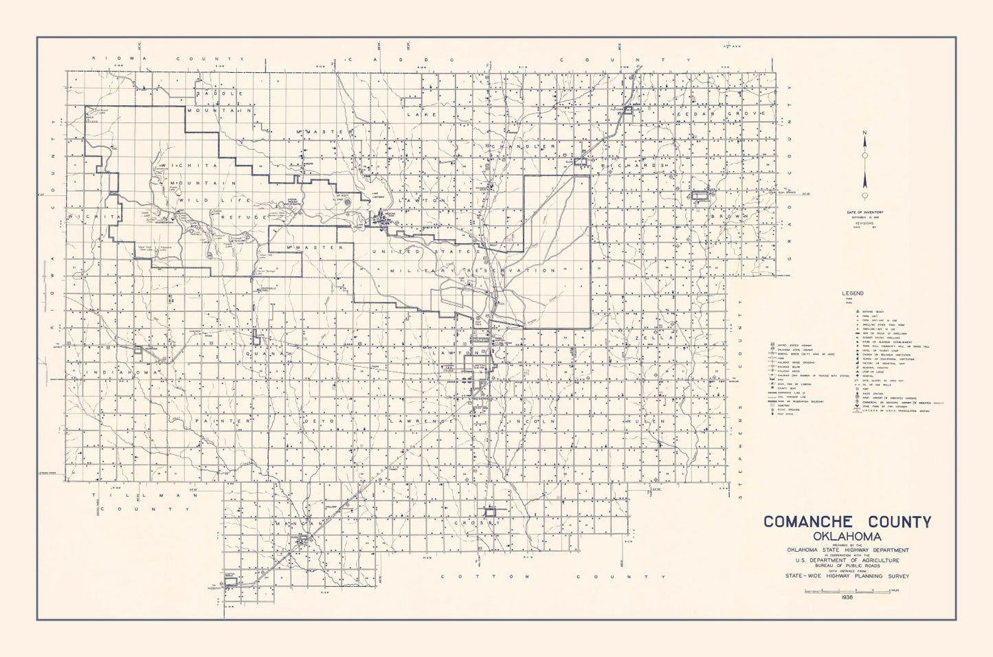 Vintage Map of Comanche County, Oklahoma, 1936