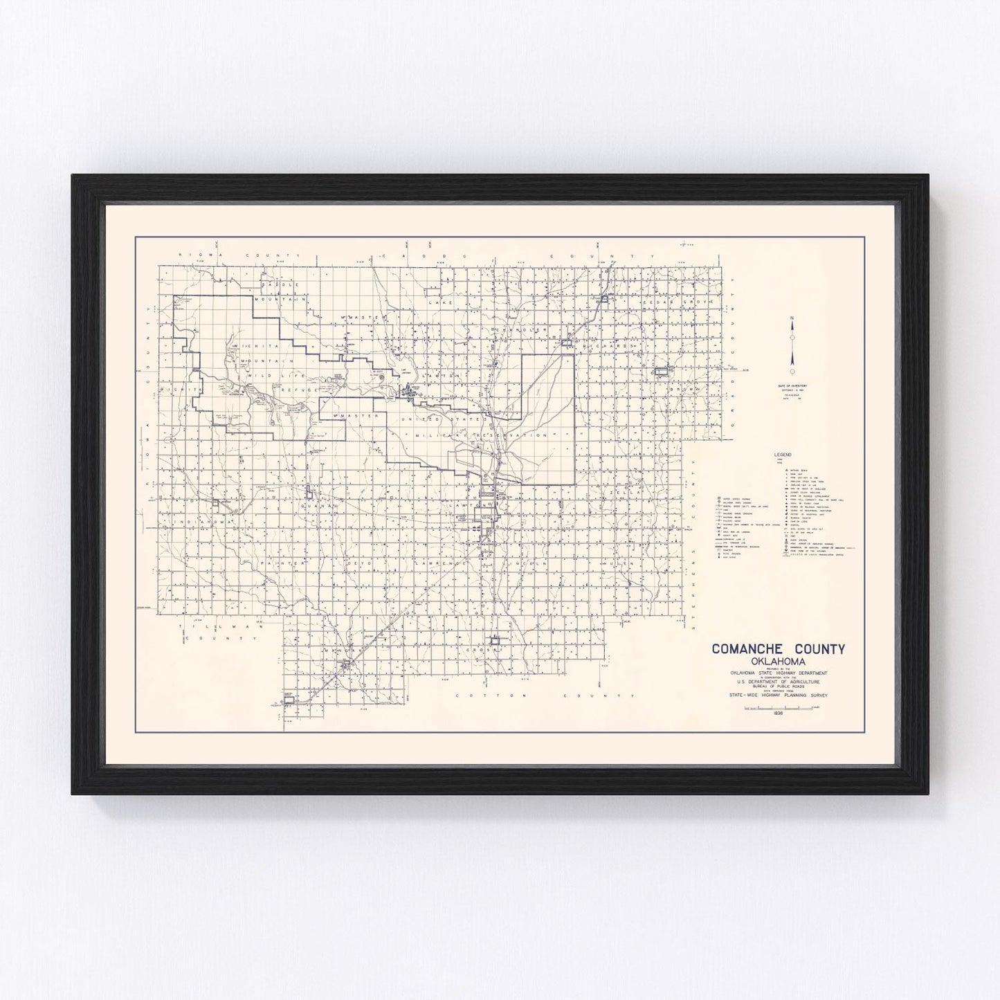Vintage map of Comanche County, Oklahoma, 1936
