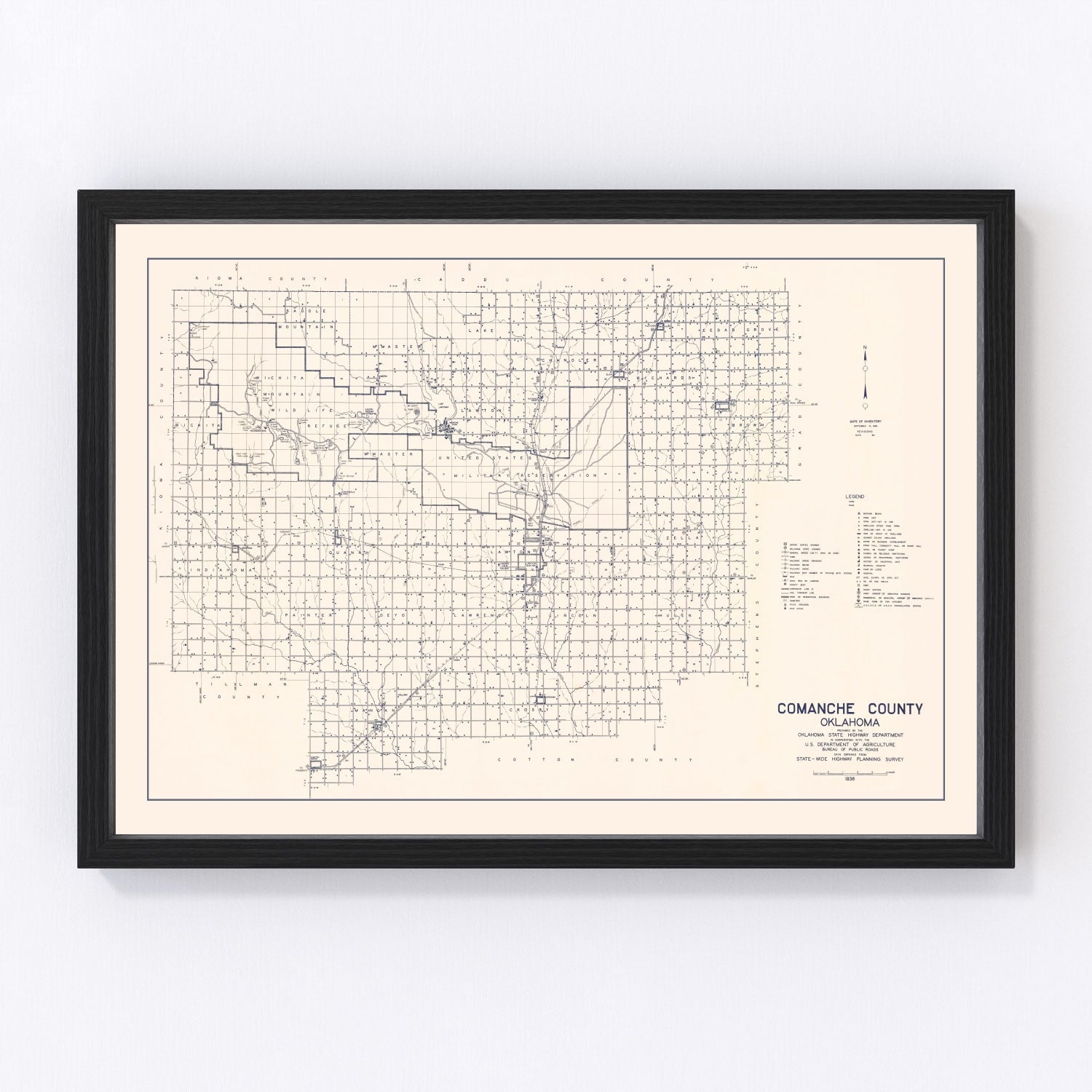 Vintage map of Comanche County, Oklahoma, 1936