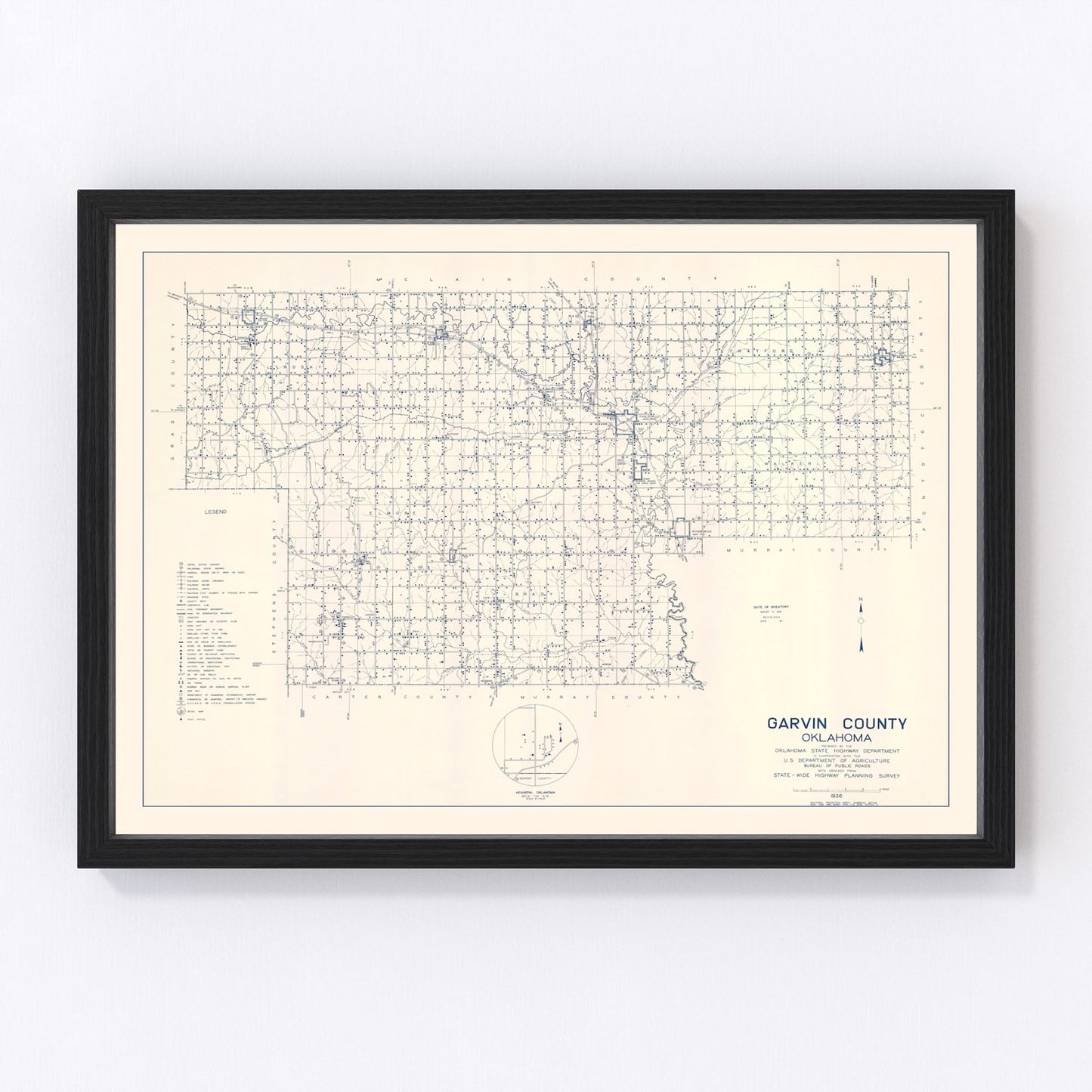 Vintage map of Garvin County, Oklahoma, 1936