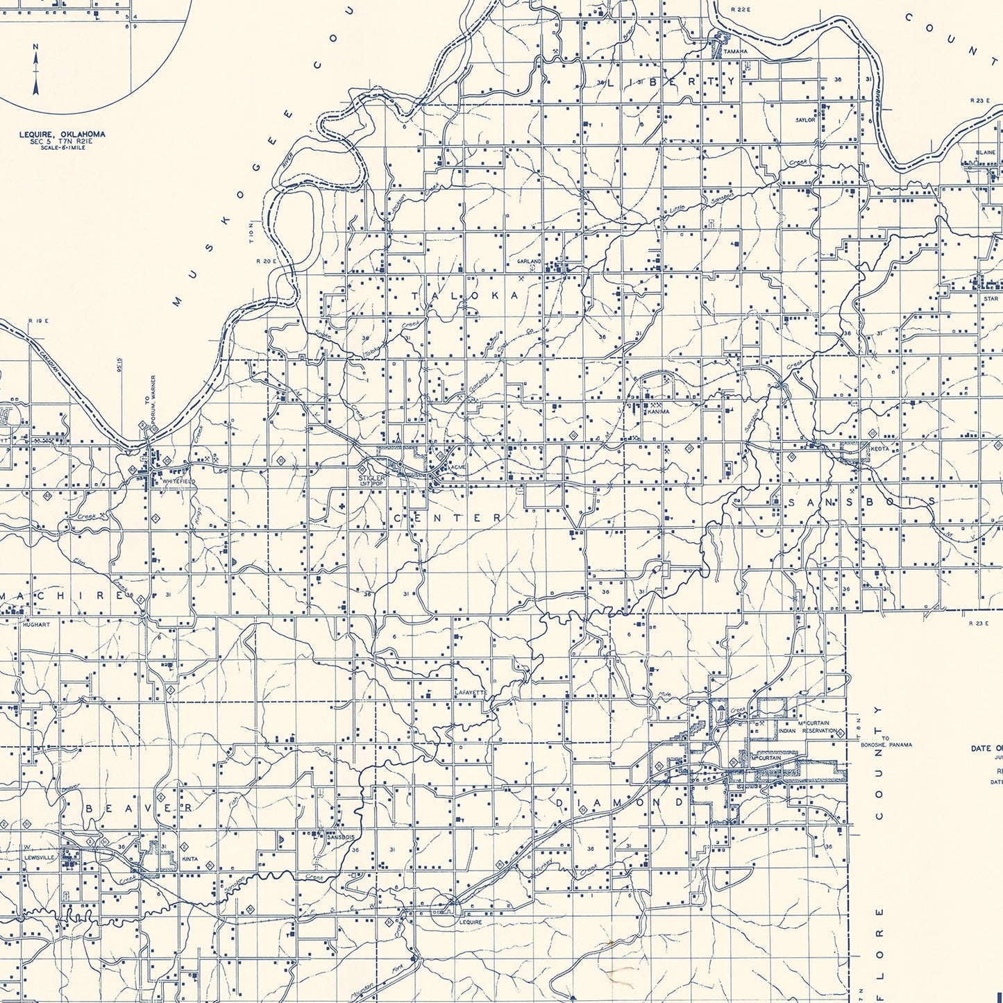 Vintage Map of Haskell County, Oklahoma, 1936