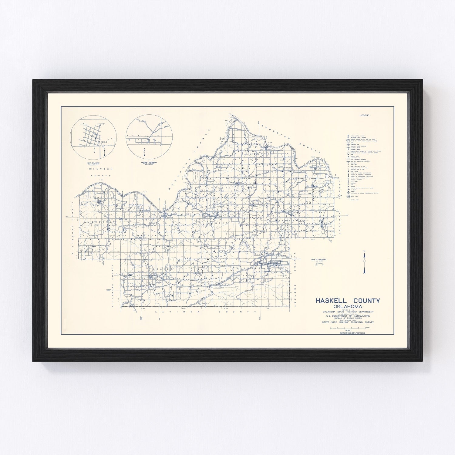 Vintage map of Haskell County, Oklahoma, 1936