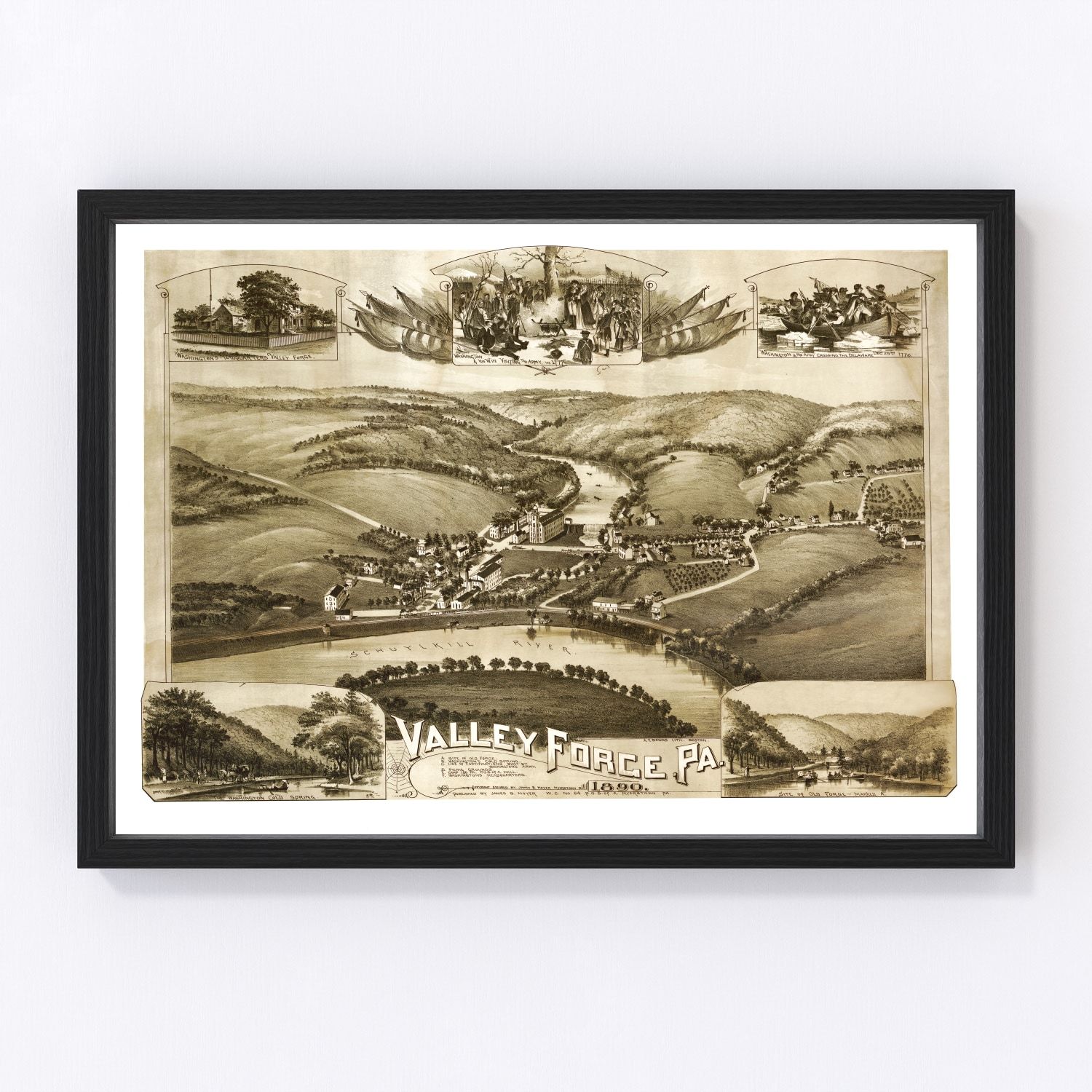 Vintage map of Valley Forge, Pennsylvania, 1890