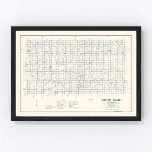 vintage map of Custer County, Oklahoma, 1936