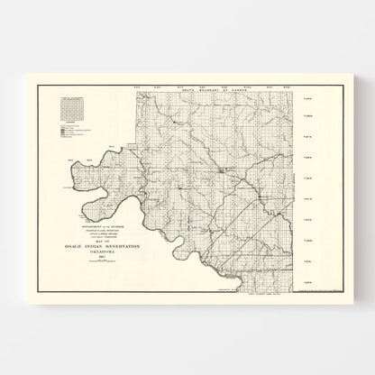 Vintage Osage Indian Reservation Map, 1917