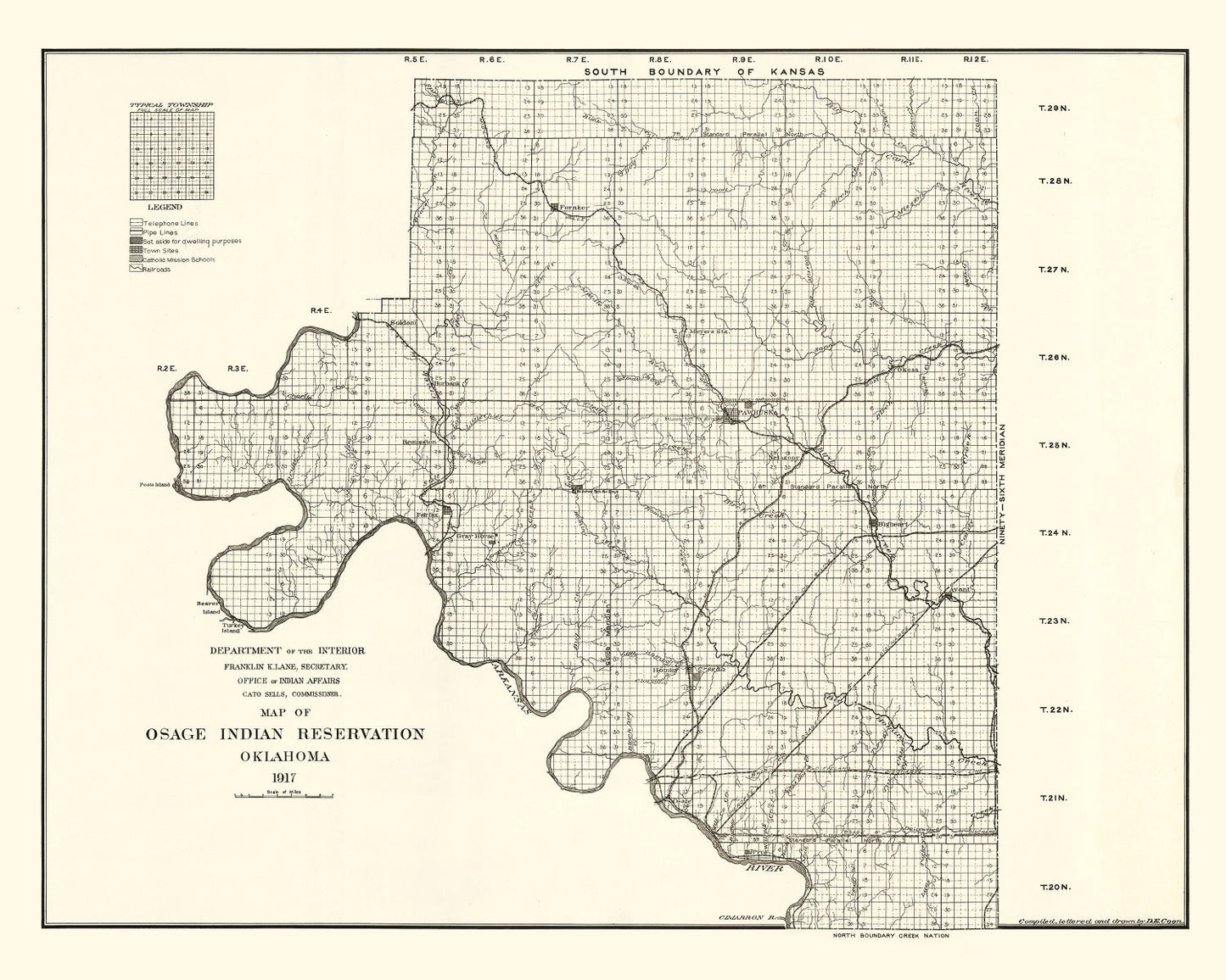 Vintage Osage Indian Reservation Map, 1917