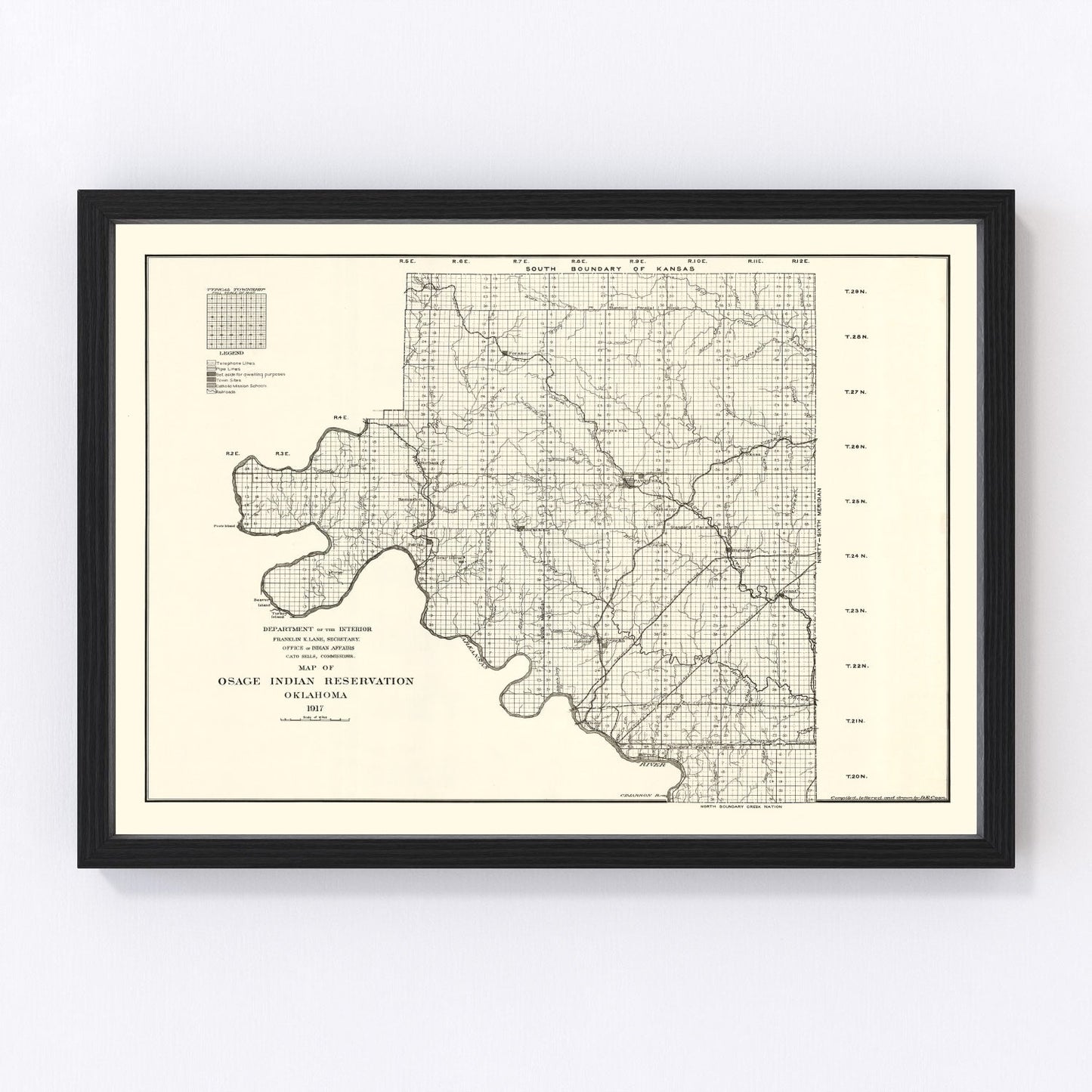 vintage Osage Indian Reservation map, Oklahoma, 1917