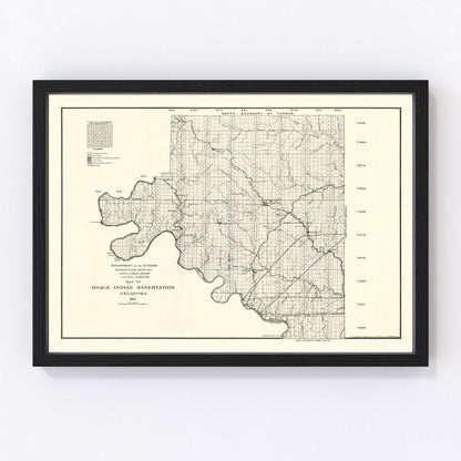 vintage Osage Indian Reservation map, Oklahoma, 1917