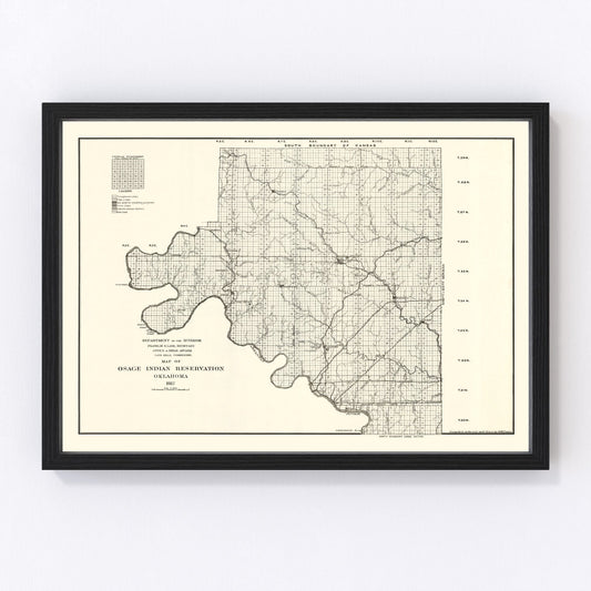 vintage Osage Indian Reservation map, Oklahoma, 1917
