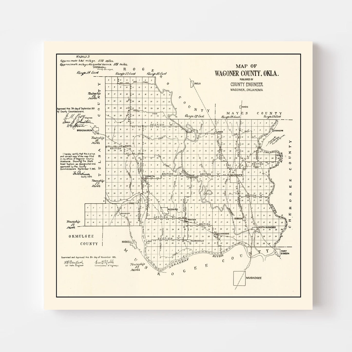 Vintage Map of Wagoner County, Oklahoma, 1915
