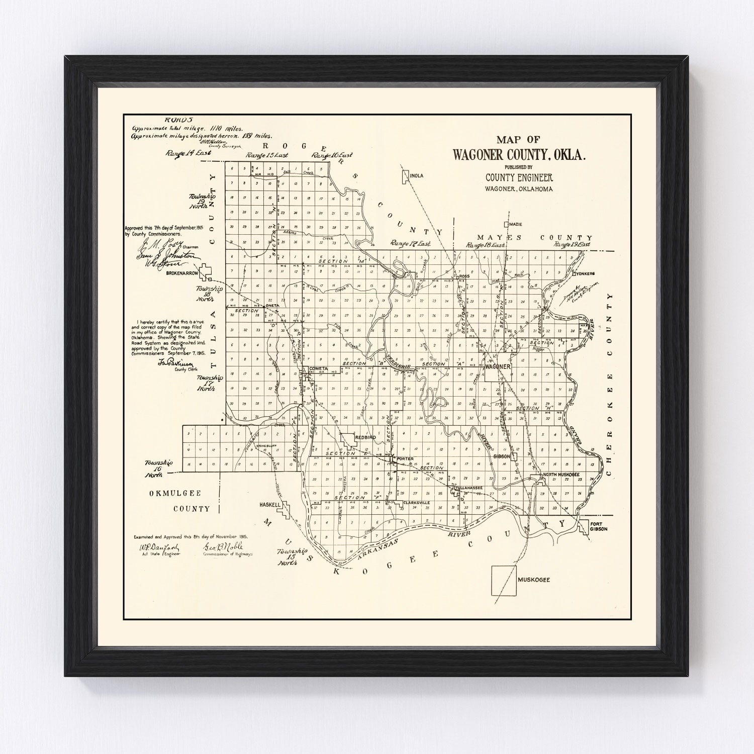 Vintage map of Wagoner County, Oklahoma, 1915, digitally restored