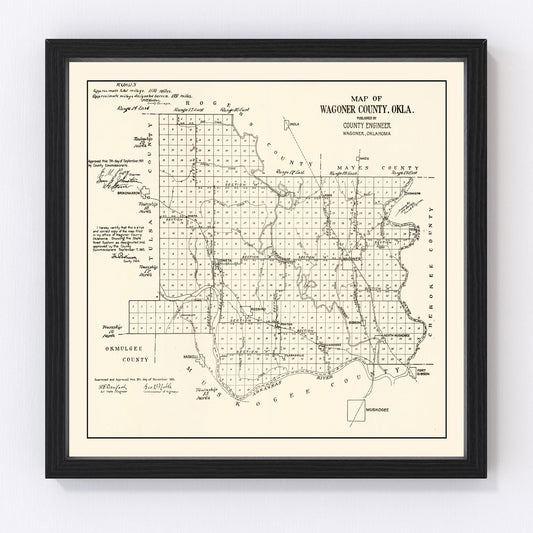 Vintage map of Wagoner County, Oklahoma, 1915, digitally restored