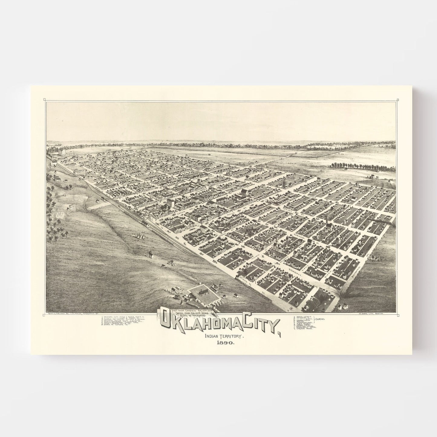 Vintage Map of Oklahoma City, Oklahoma, 1890