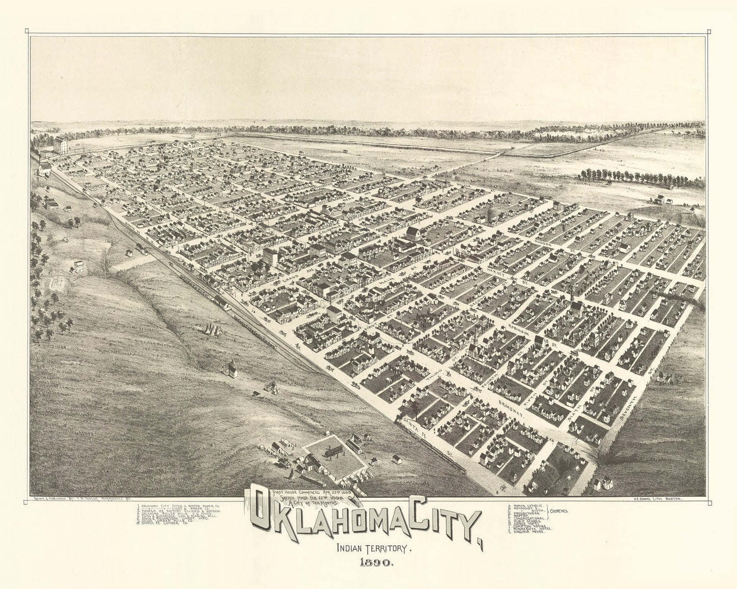 Vintage Map of Oklahoma City, Oklahoma, 1890