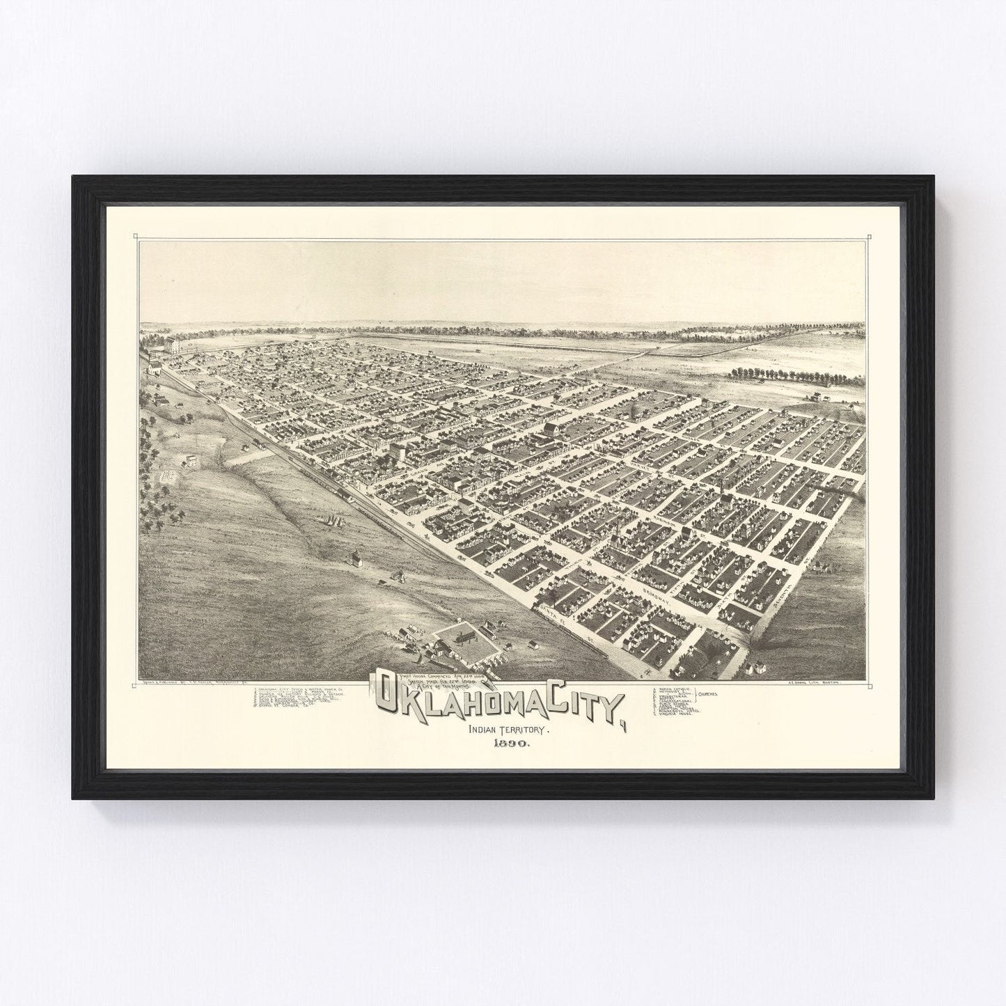 Vintage map of Oklahoma City, Oklahoma, 1890