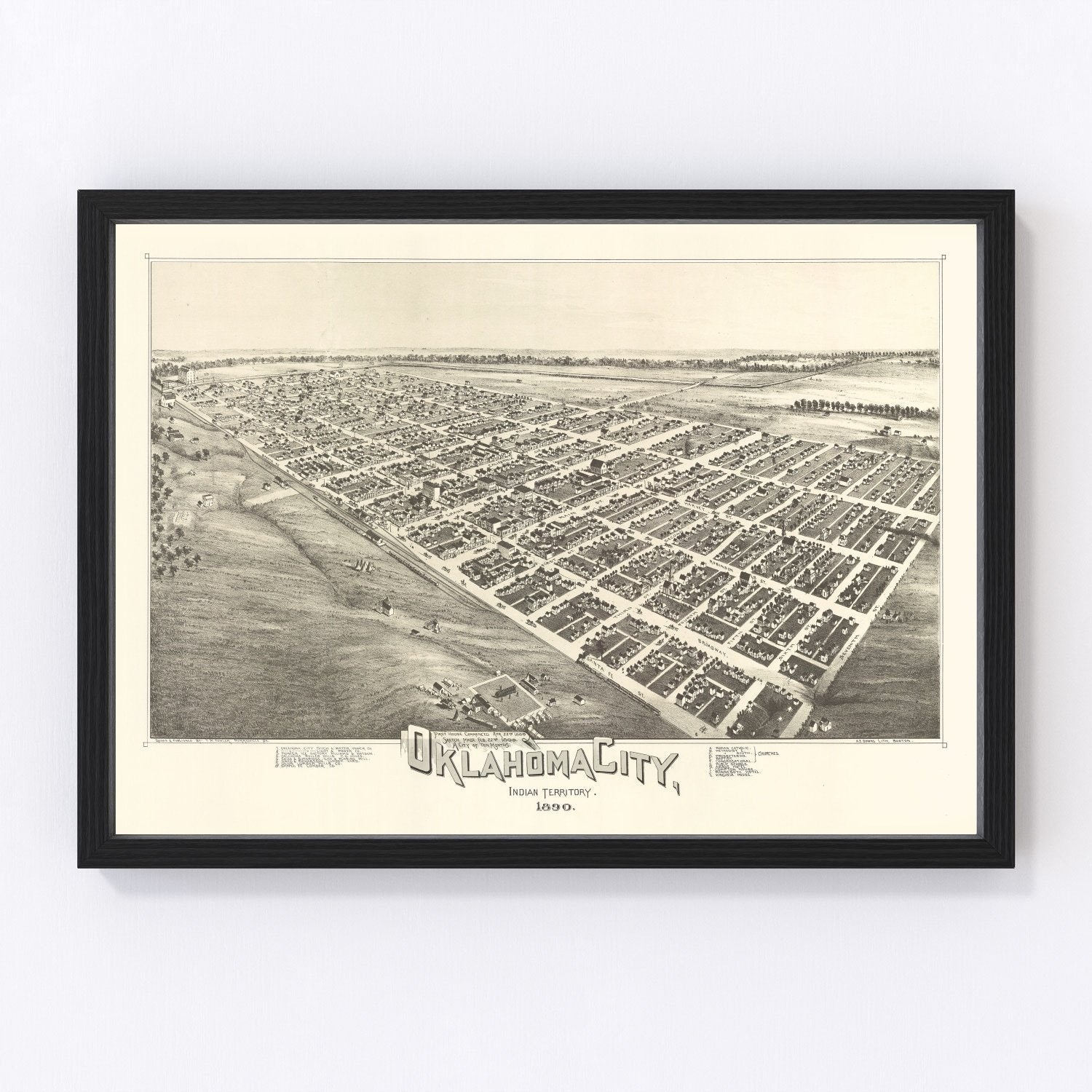 Vintage map of Oklahoma City, Oklahoma, 1890