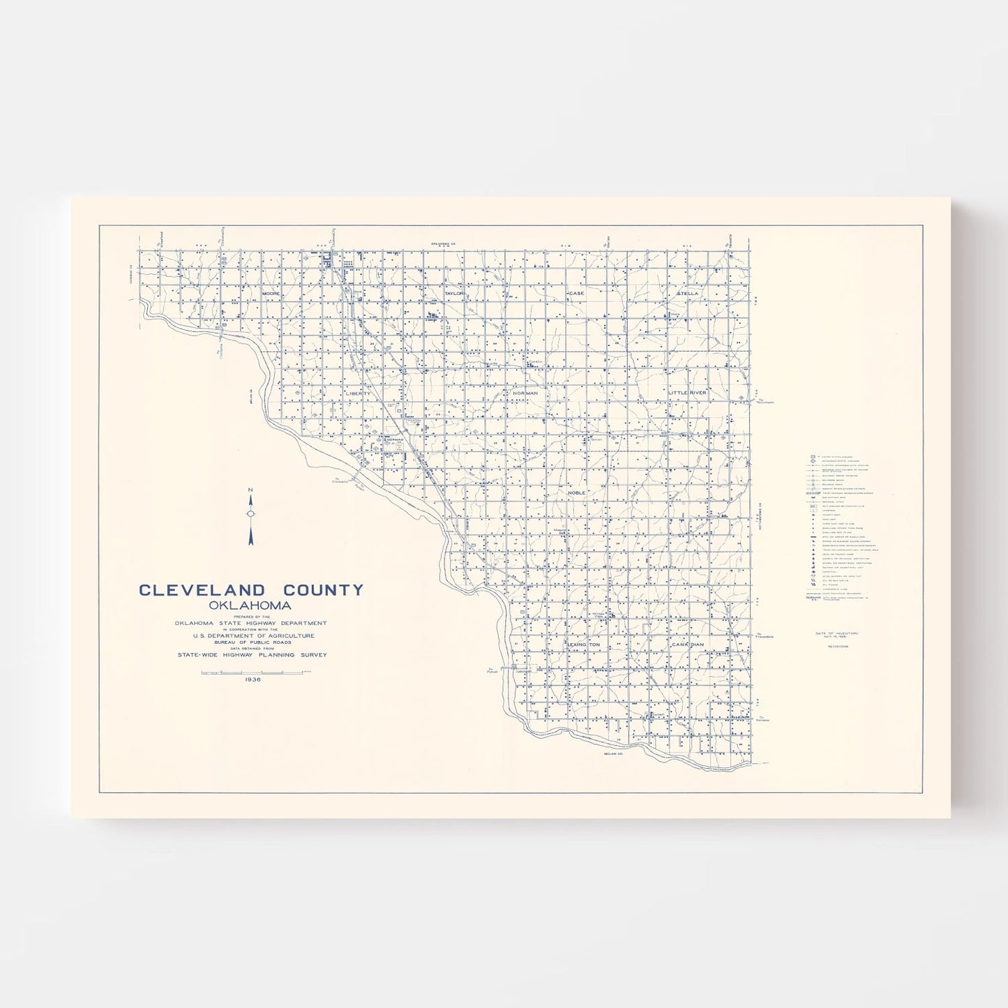 Vintage Map of Cleveland County, Oklahoma, 1936