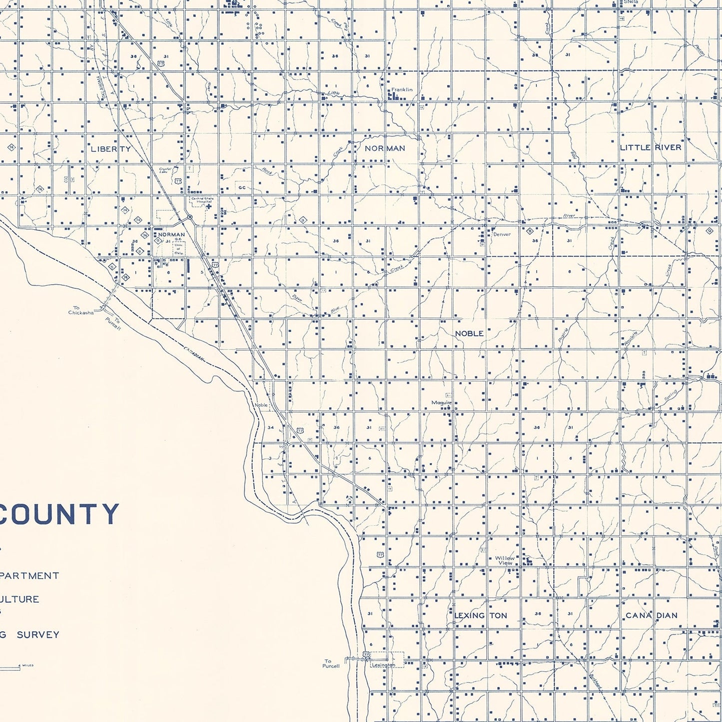 Vintage Map of Cleveland County, Oklahoma, 1936