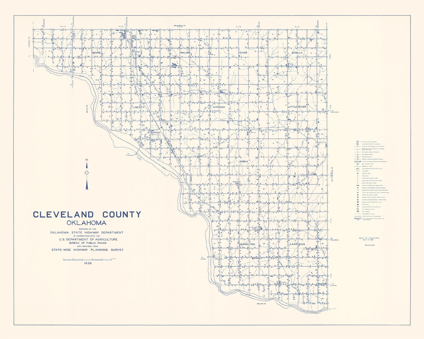 Vintage Map of Cleveland County, Oklahoma, 1936