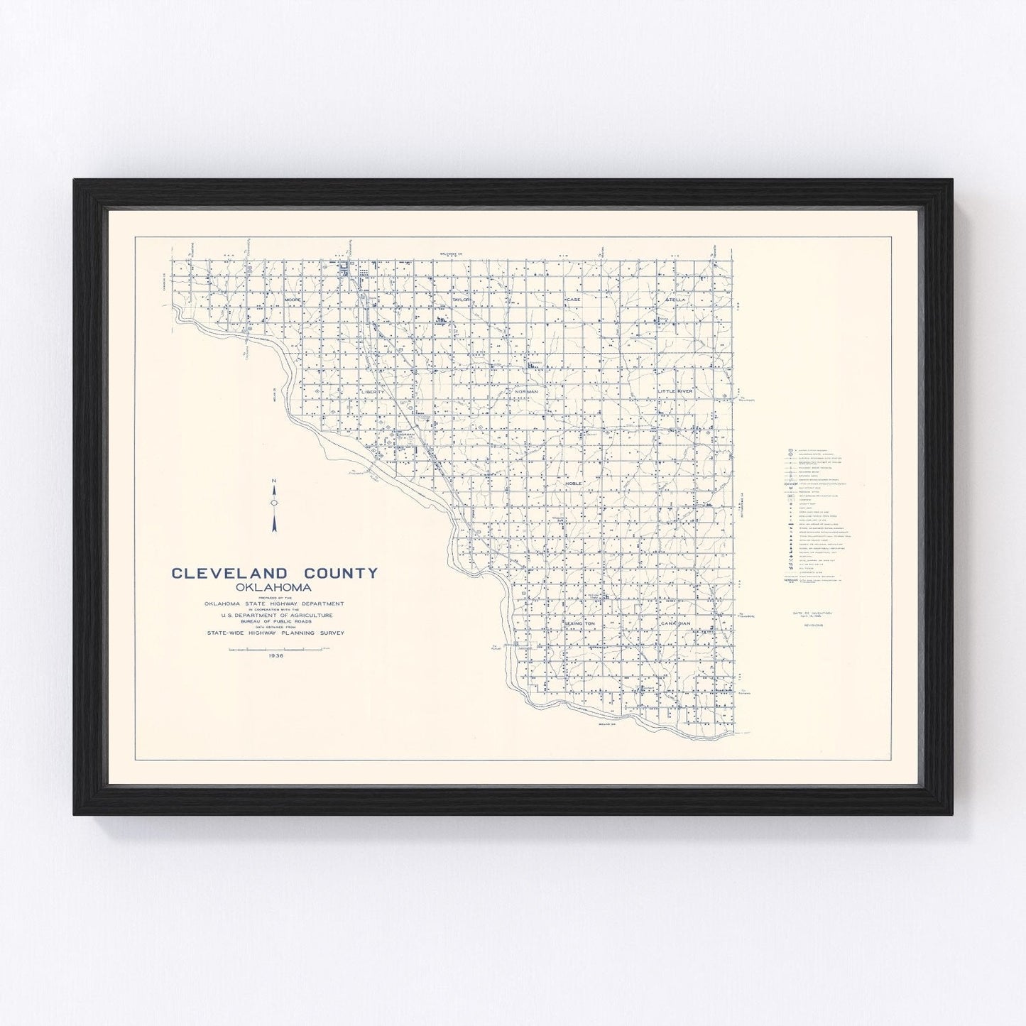 vintage map of Cleveland County, Oklahoma, 1936