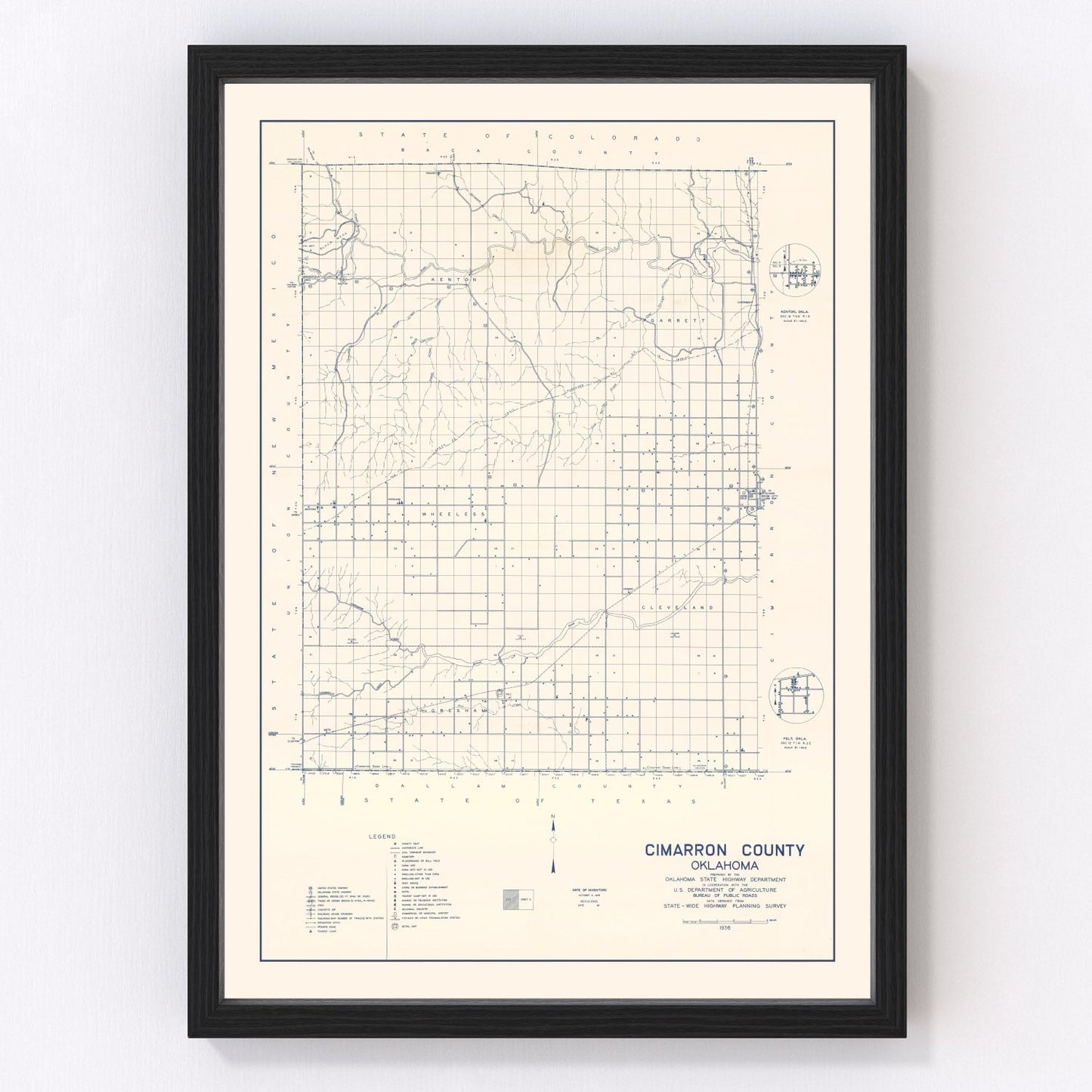 Vintage map of Cimarron County, Oklahoma, 1936