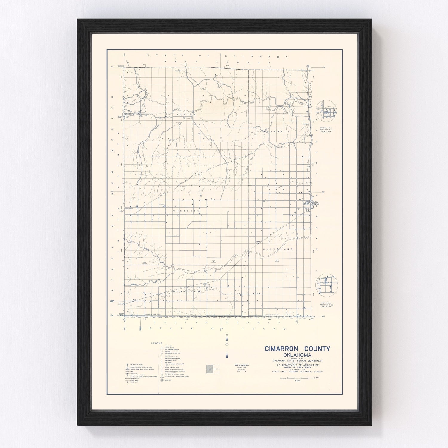 Vintage map of Cimarron County, Oklahoma, 1936