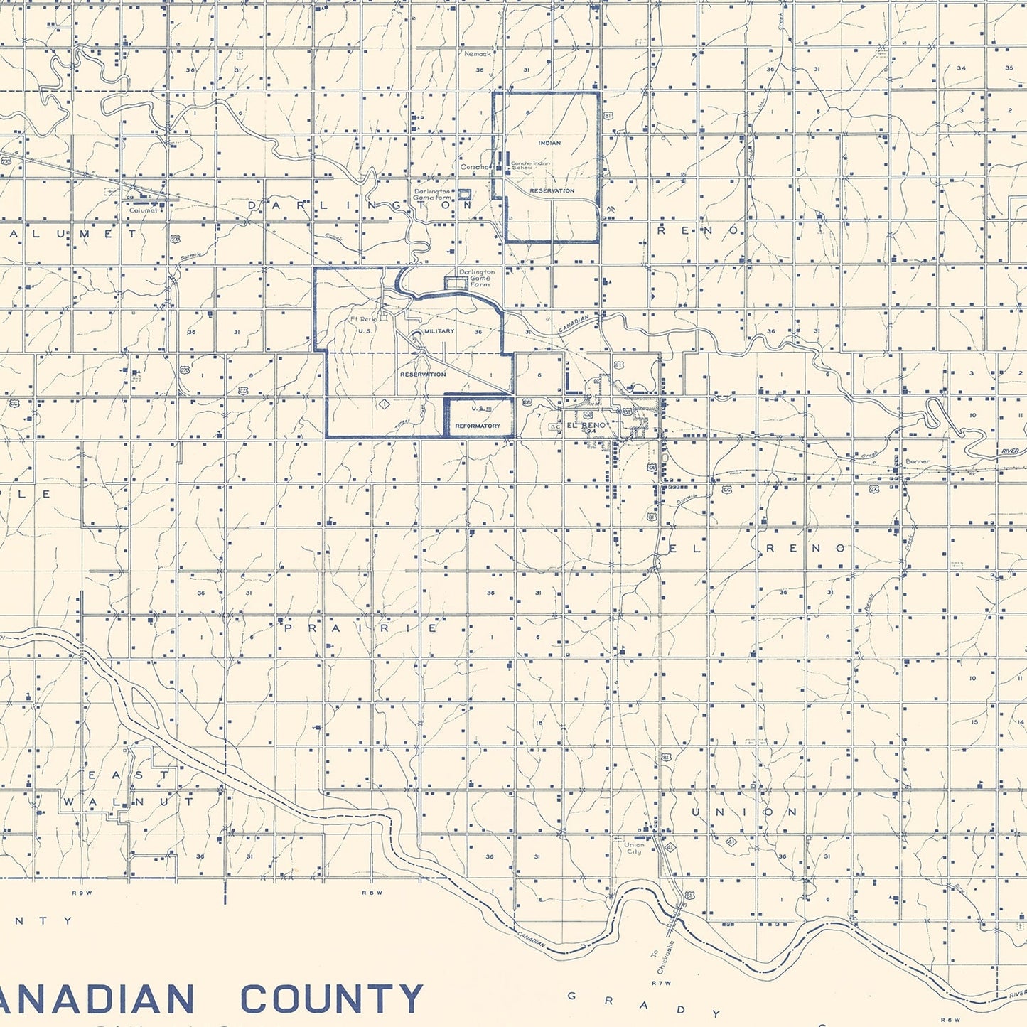 Vintage Map of Canadian County, Oklahoma, 1936