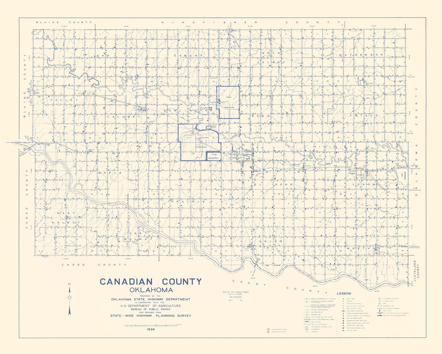 Vintage Map of Canadian County, Oklahoma, 1936