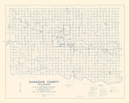 Vintage Map of Canadian County, Oklahoma, 1936