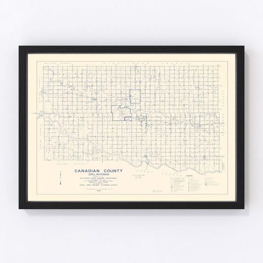 Vintage map of Canadian County, Oklahoma, 1936, digitally restored antique cartographic print