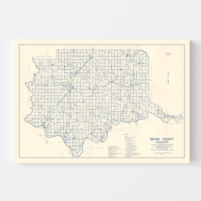 Vintage Map of Bryan County, Oklahoma, 1936