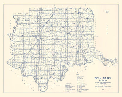 Vintage Map of Bryan County, Oklahoma, 1936