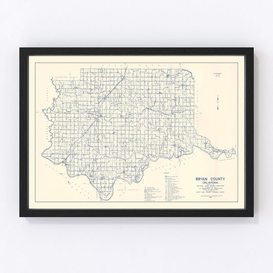 Vintage map of Bryan County, Oklahoma, 1936, Durant area