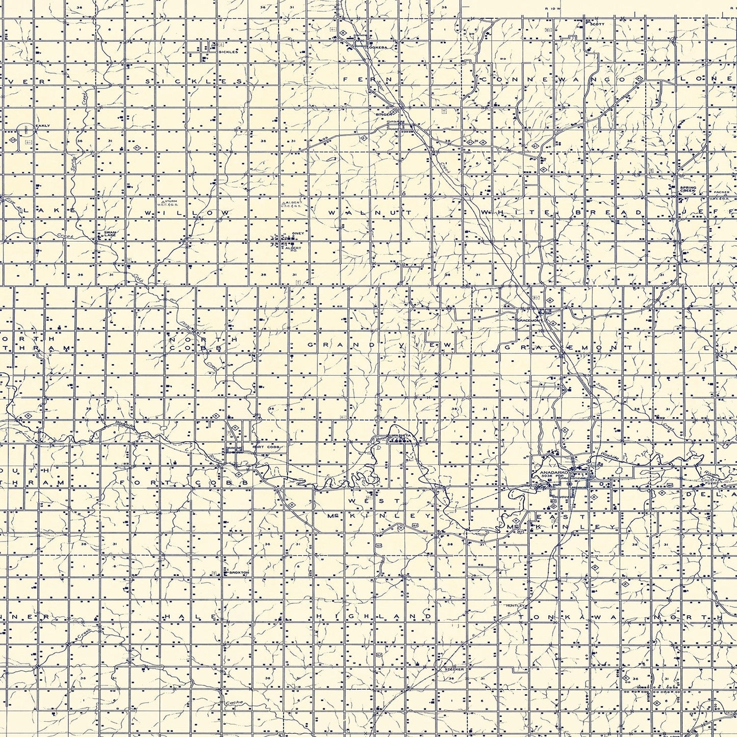 Vintage Map of Caddo County, Oklahoma, 1936 Wall Art