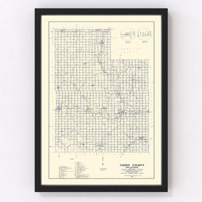 Vintage map of Caddo County, Oklahoma, 1936, digitally restored
