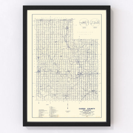 Vintage map of Caddo County, Oklahoma, 1936, digitally restored