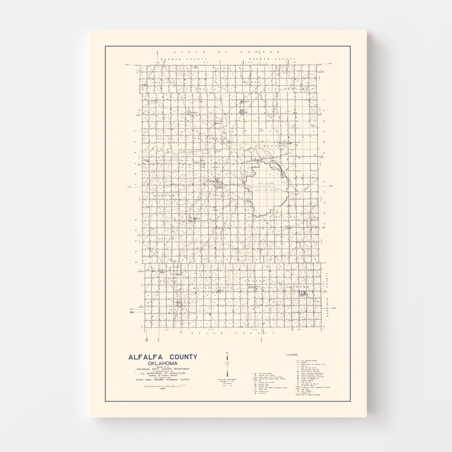 Vintage Map of Alfalfa County, Oklahoma, 1936