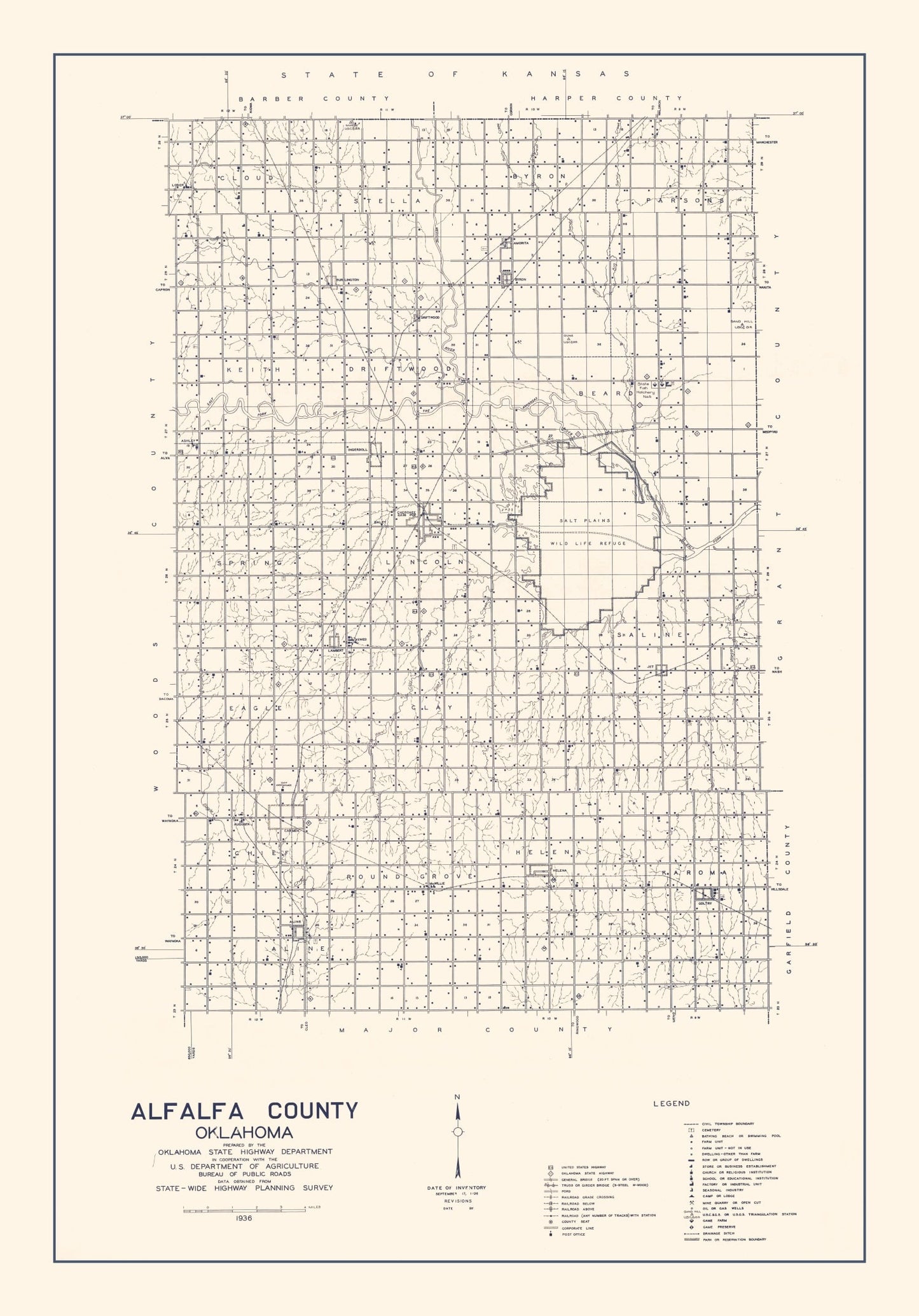 Vintage Map of Alfalfa County, Oklahoma, 1936