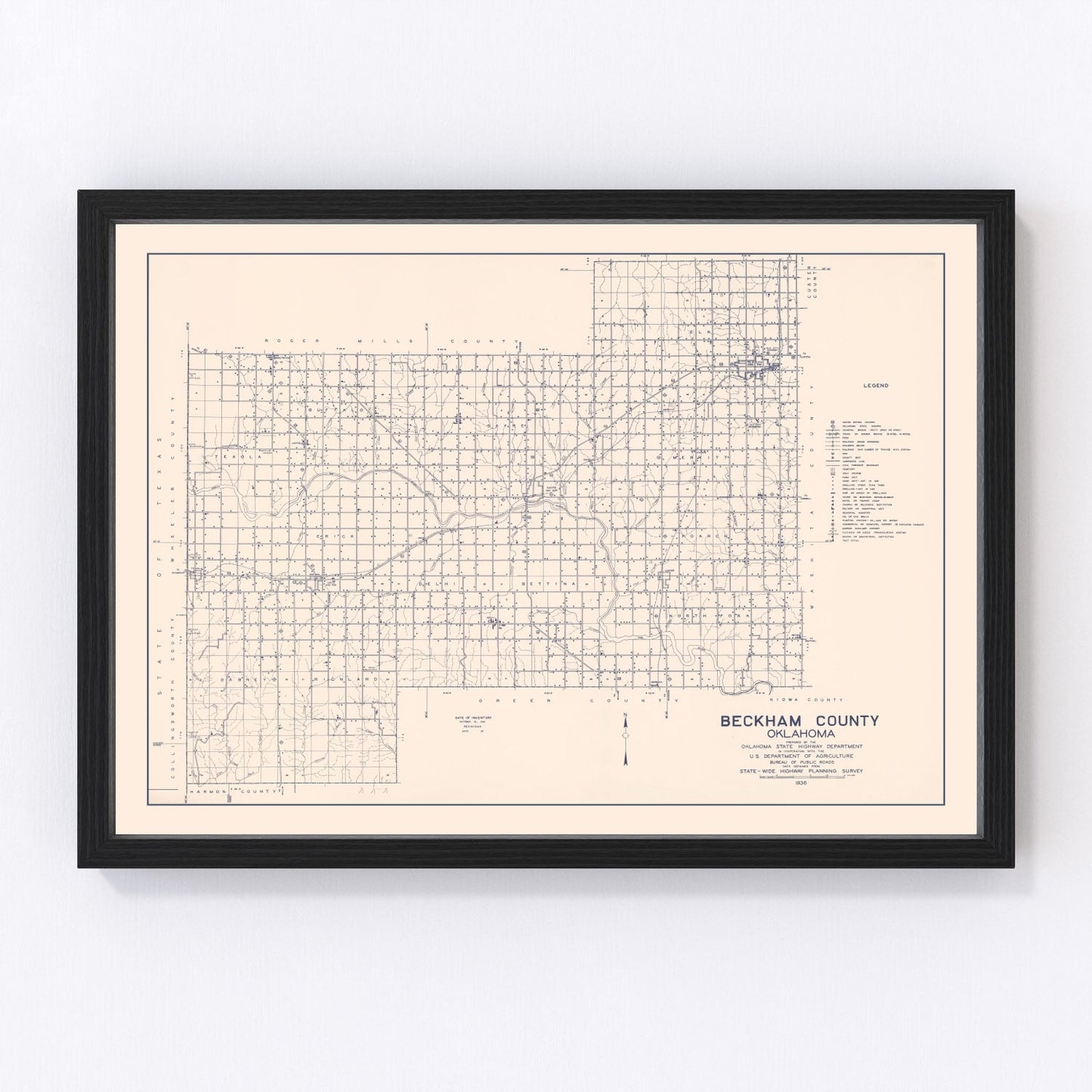 Vintage map of Beckham County, Oklahoma, 1936