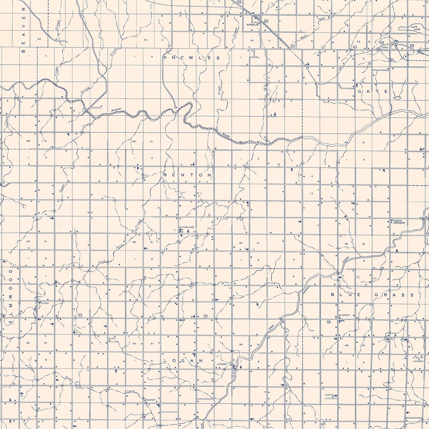 Vintage Map of Beaver County, Oklahoma, 1936