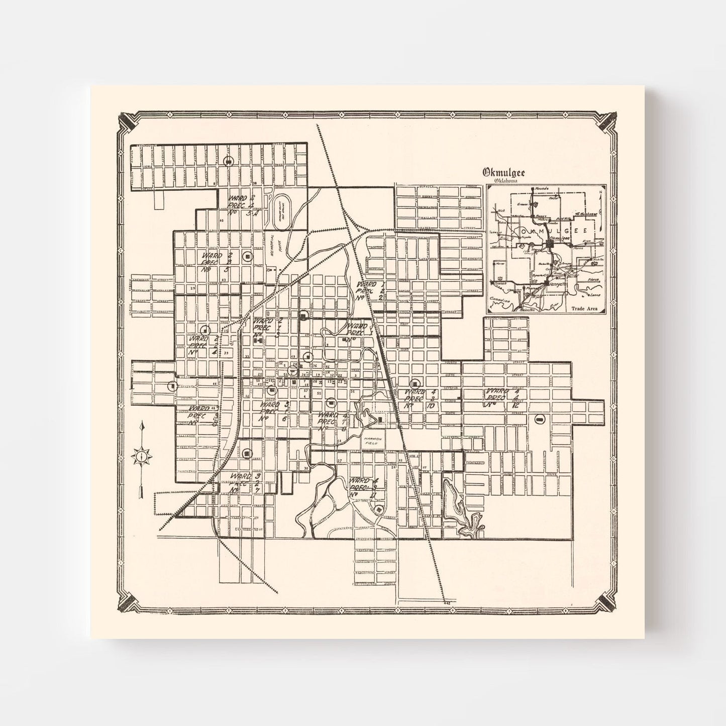 Vintage Map of Okmulgee, Oklahoma, 1936