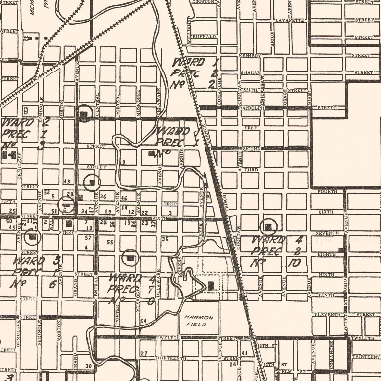 Vintage Map of Okmulgee, Oklahoma, 1936