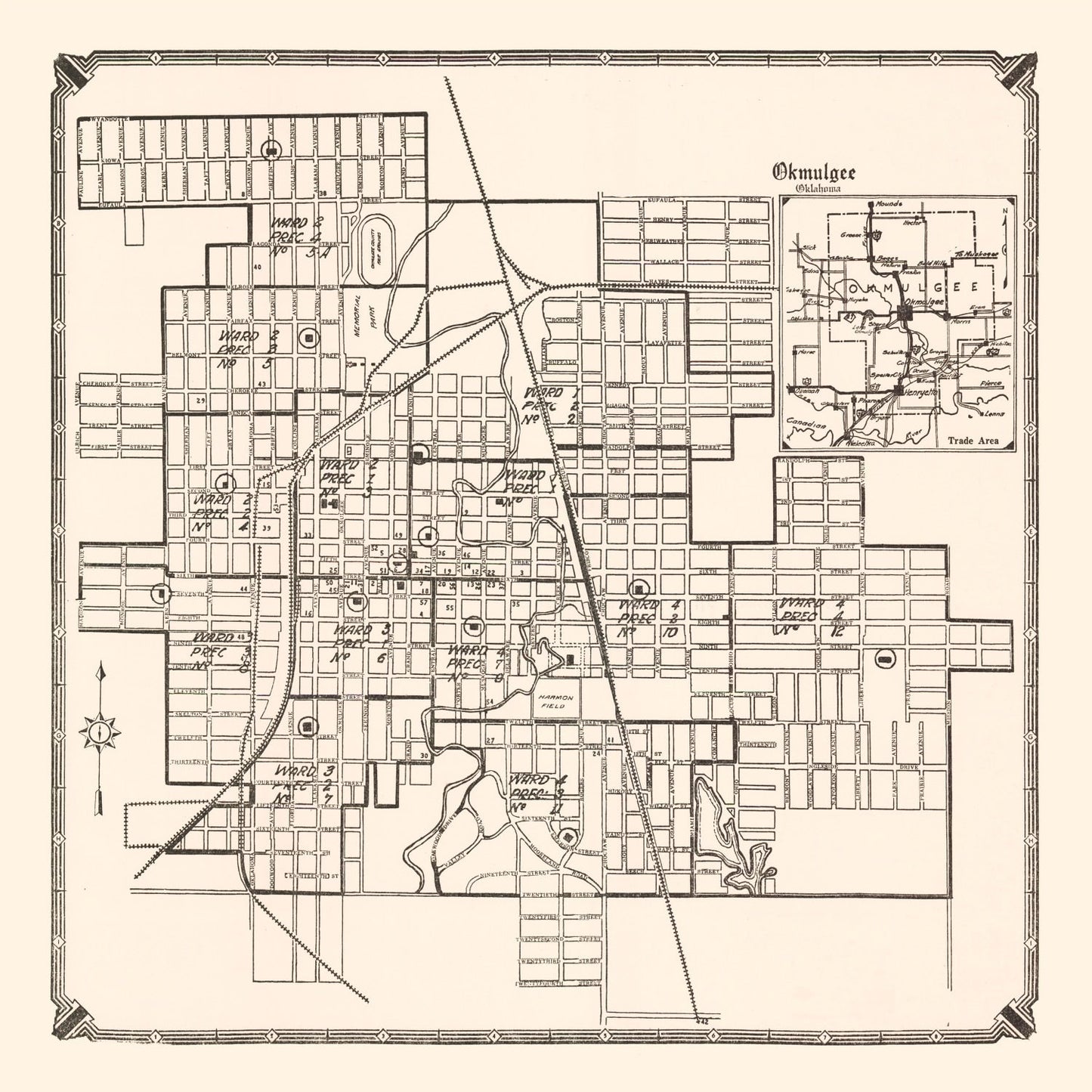Vintage Map of Okmulgee, Oklahoma, 1936
