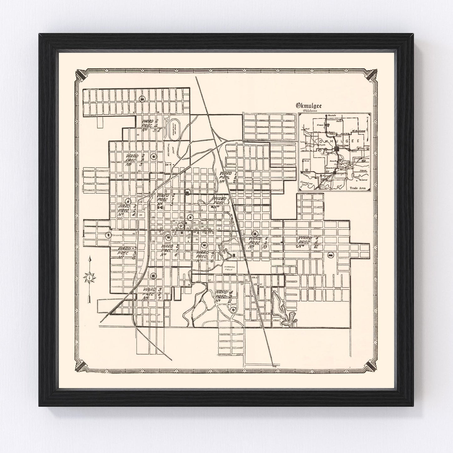 Vintage map of Okmulgee, Oklahoma, 1936