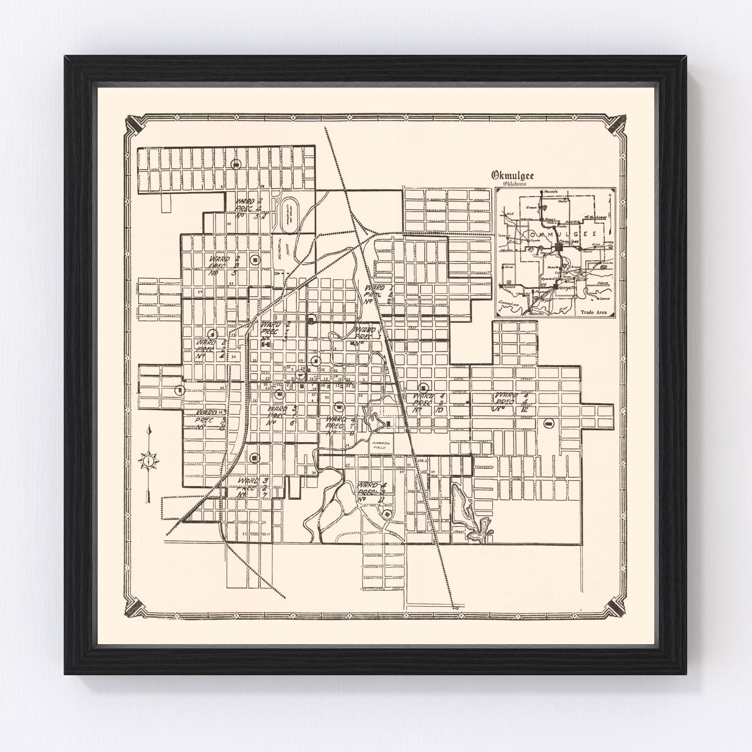 Vintage map of Okmulgee, Oklahoma, 1936