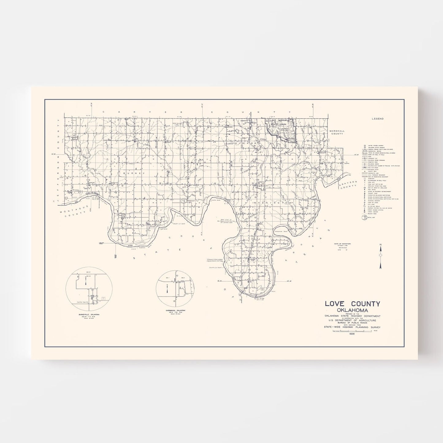 Vintage Map of Love County, Oklahoma, 1936 II
