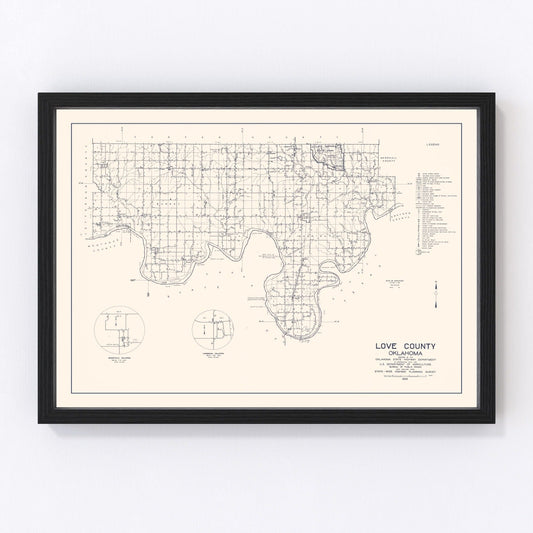 Vintage map of Love County, Oklahoma, 1936